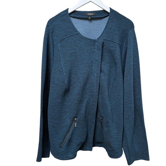 TORRID Moto Jacket Plus Size 4X (Torrid 4) Teal Blue Stretch Womens Blazer Zip - Picture 1 of 11